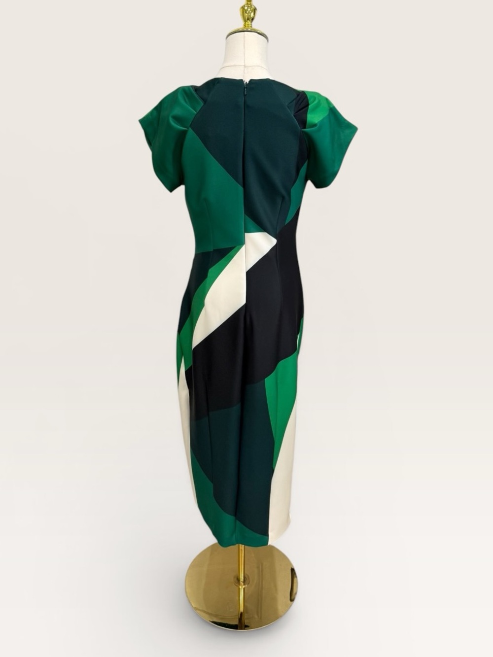 Donna Karen SHORT SLEEVE COLOR-BLOCK MIDI SHEATH DRESS GREEN SCUBA KNIT NWT SZ 2 - Picture 9 of 15